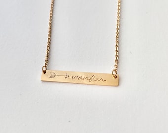 Wander, Gold Stainless Steel Bar Necklace