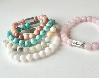 Angel Wing, Healing Beaded Personalized Bracelet, Pink Rose Quartz, Amazonite, White Jade