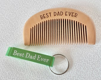 Best Dad Ever Bundle, Bottle Opener Keychain and Beard Comb, Engraved