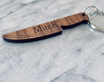 Chef Gift Knife Personalized Keychain Walnut Wood