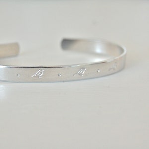 Three Little Birds, Skinny Bracelet Cuff Silver birds