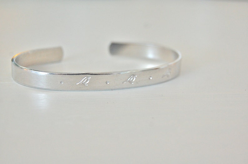 Three Little Birds, Skinny Bracelet Cuff Silver birds