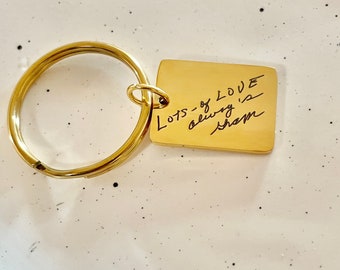 Custom Actual Handwriting, Gold Tag, Personalized Keychain