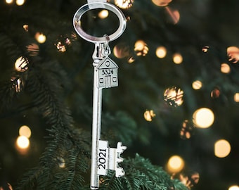 House Number, Personalized Address: Skeleton Key Christmas Ornament, Gold or Silver House Charm