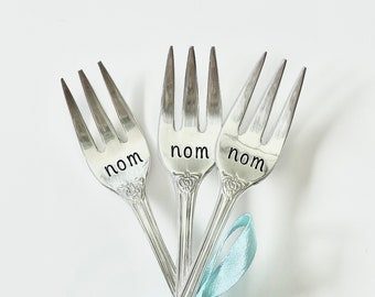 Mini Forks, Set of 3, Nom Nom Nom, Vintage Appetizer Forks