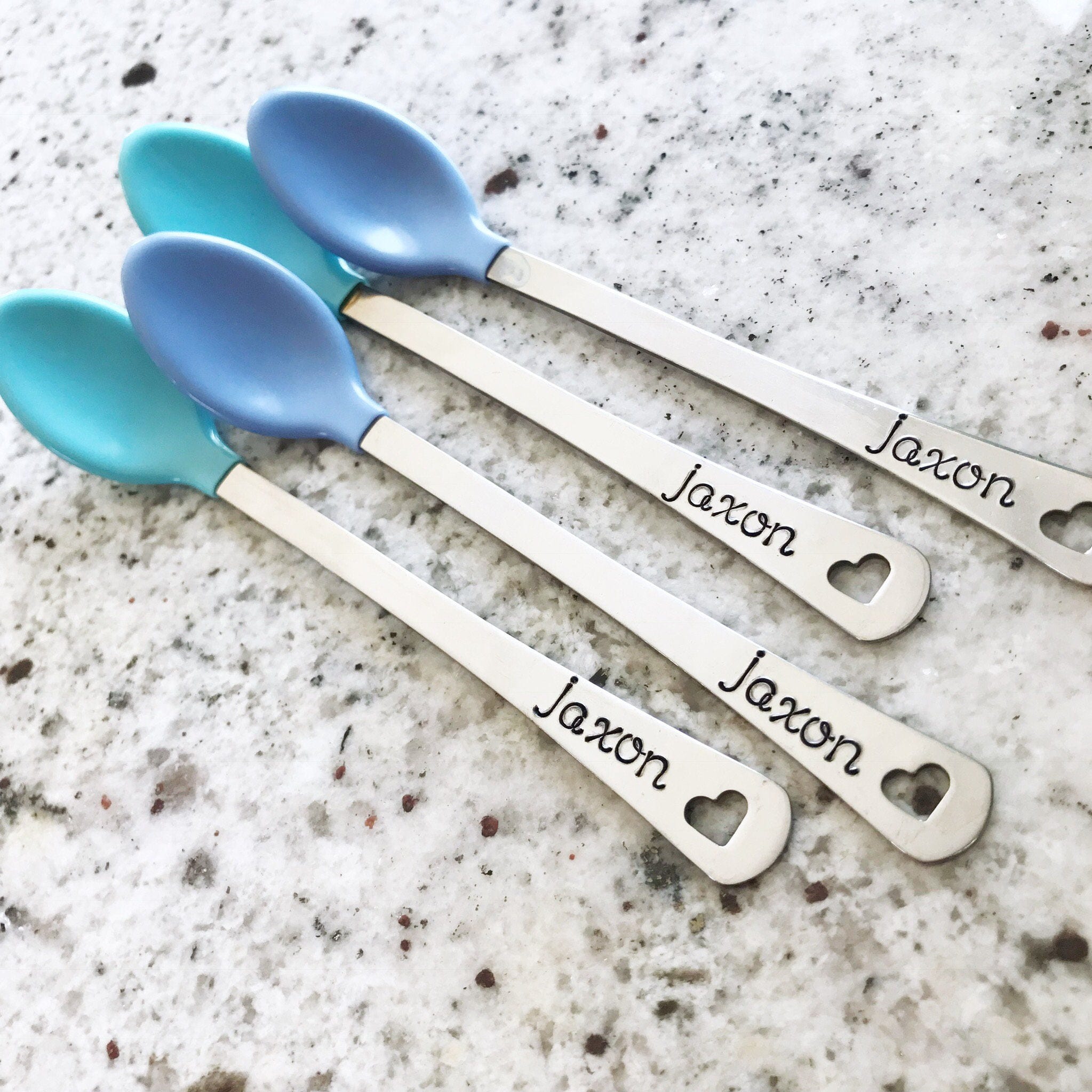Set of 4 baby spoons personalized colored tip stainless Etsy