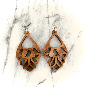 Three Little Birds, Wood Earrings Cutout Walnut image 4