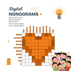 Kids Nonograms | EN & DE | Puzzles | Pixel Japanese Crossword | Nanogram (PDF)