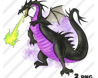 Maléfica dragón acuarela 2 clipart png arte, arte de villano dragón DESCARGA DIGITAL para imprimir