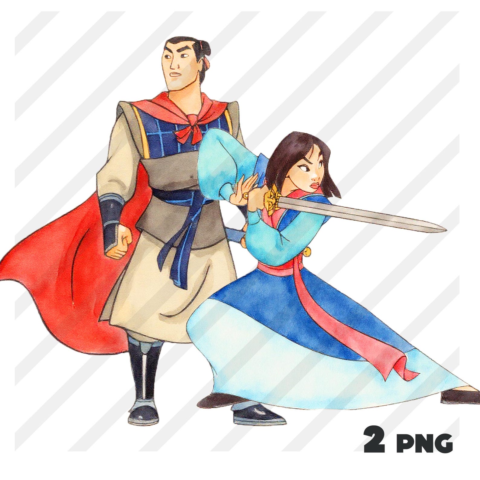 Mulan and Li Shang 2 Clipart Png Watercolor Art DIGITAL DOWNLOAD to ...