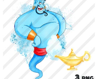 Genie aladdin watercolor 3 clipart png art , Genie art DIGITAL DOWNLOAD To Print