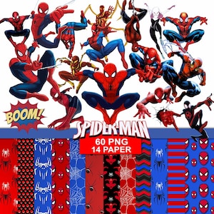 spider man clipart pack png, spider man bundle pack seamless pattern digital