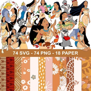 pocahontas clipart pack png, svg bundle pack seamless pattern digital