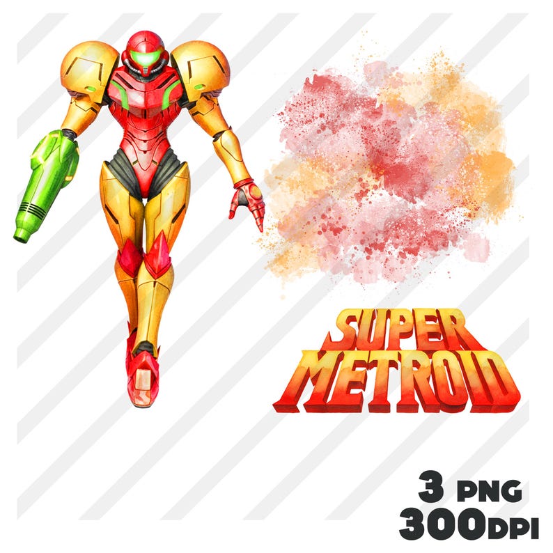 Metroid Green Metroid Watercolor 3 Clipart Png Art , Metroid Game Digital Art - Etsy