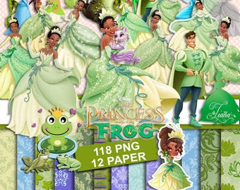 Princess and frog clipart pack png, Princess and frog bundle pack seamless pattern digital