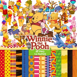 Winnie The Pooh clipart pack png, Winnie The Pooh bundle pack seamless pattern digital