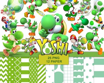 game mario yoshi clipart pack png, bundle pack paper digital