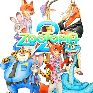 zootopia 2 watercolor clipart pack png, zootopia bundle pack