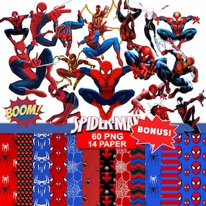 spider man clipart pack png, spider man bundle pack seamless pattern digital