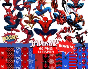 spider man clipart pack png, spider man bundle pack seamless pattern digital