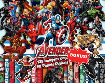 Avengers Clipart-Bundle (PNG), Superhelden-Bundle-Kit, nahtloses Muster, digital