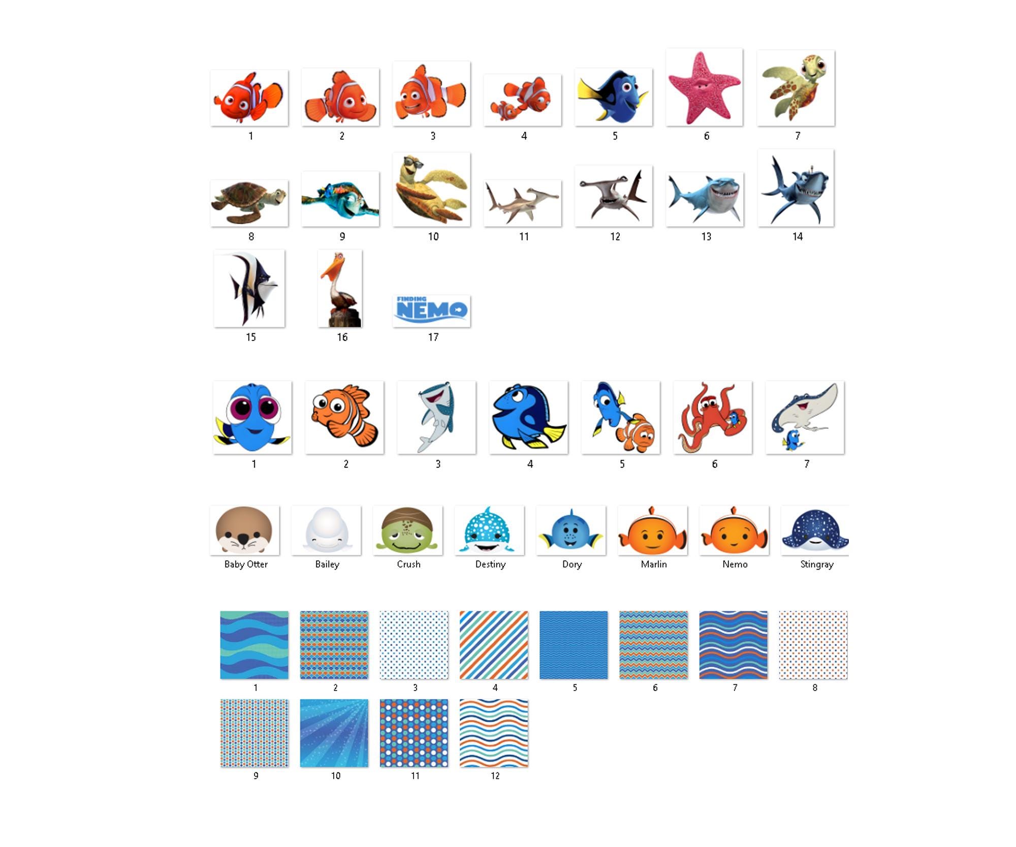 Nemo Dory Clipart Pack Png, Find Nemo Bundle Pack Seamless Pattern - Etsy