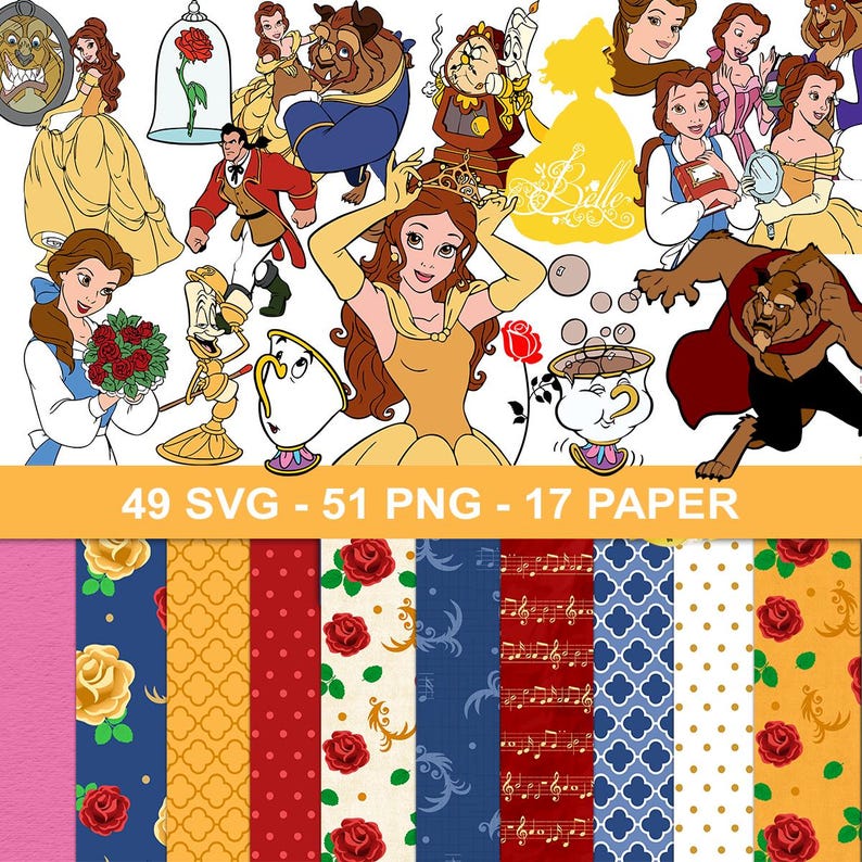 Beauty and the Beast Clipart Pack Png, Beauty and the Beast Bundle ...