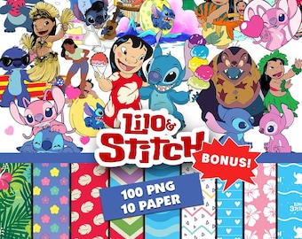 lilo and stitch clipart pack png, lilo and stitch bundle pack seamless pattern digital