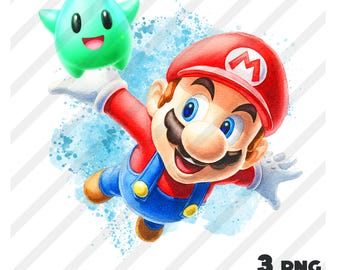 Arte digital de Mario Galaxy acuarela 3, imágenes prediseñadas PNG, arte digital de Super Mario