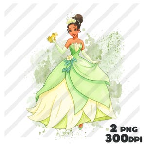 princess frog watercolor 2 clipart png art ,Tiana frog art DIGITAL DOWNLOAD To Print