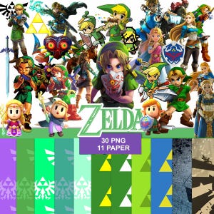 Paquete de imágenes prediseñadas del juego Zelda en formato PNG, paquete de leyendas del guerrero en papel digital