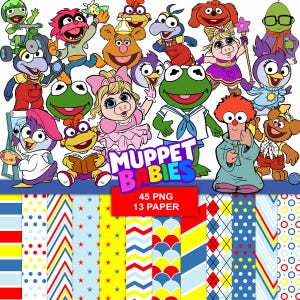 Pakiet clipartów Muppets png, pakiet bezszwowych wzorów cyfrowych