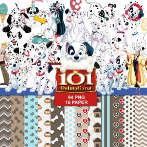 101 dalmatiner clipart-paket png, hundpaket digitalt konst sömlöst mönster
