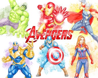 Avengers clipart watercolor pack png, superhero bundle pack