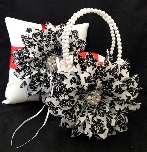 Damask Dahlia Flower Girl Basket and Ring Pillow Set with FREE Etsy