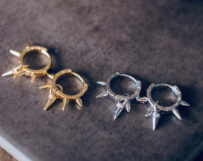 Punk Spike Earrings, Stainless Steel Hoop Earrings, Thorn Earrings, Gothic Jewelry, Silver Gold Earrings, Antique Gothic Jewelry