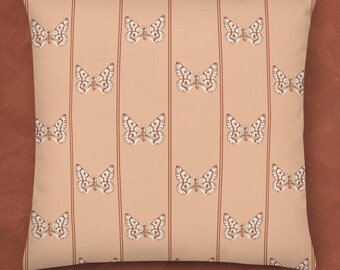 Cottagecore Butterfly Stripe Pillow, Butterfly Throw Pillow, Cottagecore Decor, Terracotta Stripe Throw, Blush Accent Pillow, Earth Tone