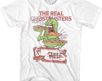 The Real Ghostbusters Slimer and Pizza Adult TV Shirt
