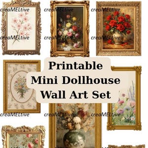 Vintage bloemen minipoppenhuis kunst aan de muur | Afdrukbare minilijsten | Directe download op schaal 1:12