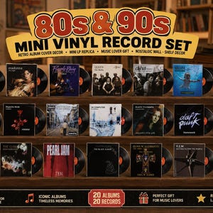 80s & 90s Miniature Vinyl Record Set | Retro Album Cover Decor | Mini LP Replica | Music Lover Gift | Nostalgic Wall - Shelf Decor