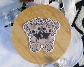 Two-Headed Teddy Sticker Whimsical Matte Vinyl Clear background Water Bottle Sticker Laptop Decal Journaling