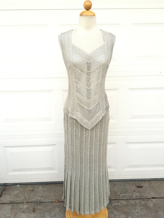 Vintage 1970s 1980s metallic silver gold mesh croc