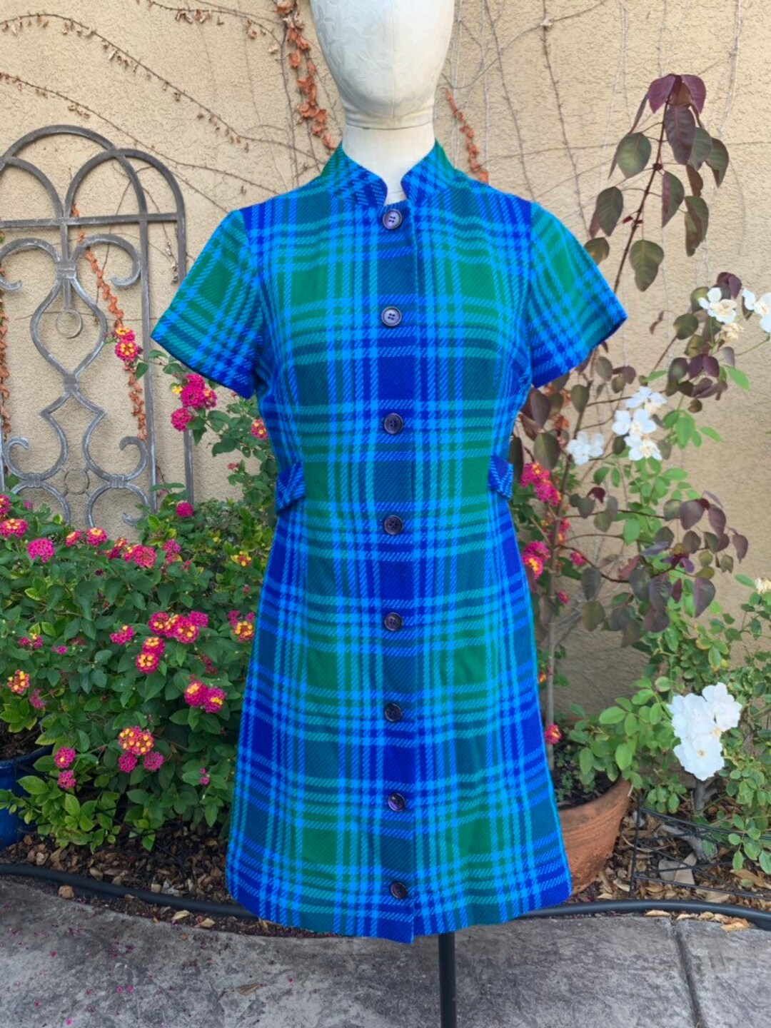 Vintage 1960s Blue Green Tweed Plaid Designer Frank Lee of Etsy
