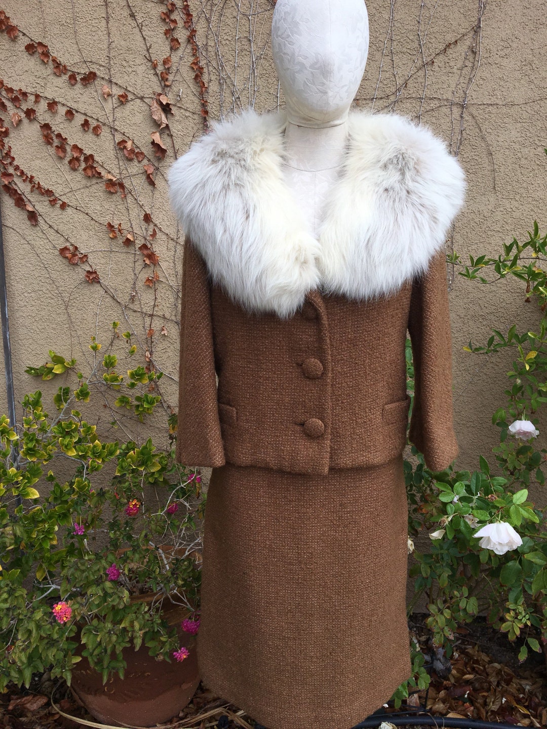 Vintage 1960s Purple Wool Jacket Fox Collar | M/L