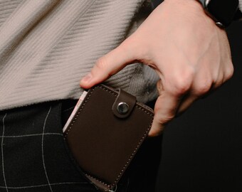 Black Leather Money Clip Wallet: Slim Minimalist Card Holder
