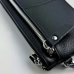 女性用レザークラッチウォレット｜グレインカウハイドリストレット財布｜ジッパー付きトラベルバッグ｜ミニマリストなハンドメイドギフト｜ブラックイブニングポーチ｜男性用ウォレット