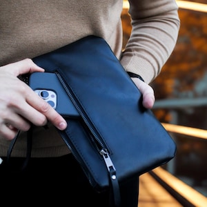 Cartera larga, Cartera de mano de cuero para hombre, Cartera con cremallera para hombre, Cartera de mano para hombre, Monedero de mano para hombre, Cartera de mano para hombre, Cartera para hombre