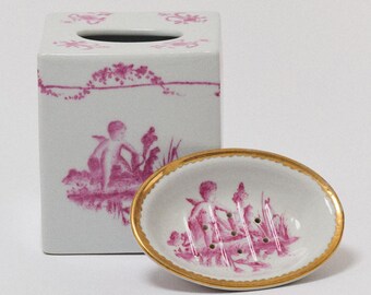 Victorian Style Cherub Scene Porcelain Powder Room Set