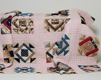 Antique Florals and Indigos Cotton Display or Cutter Quilt Textile 19c