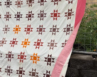 Antique Ohio Star Cotton Quilt Top Cinnamon Pink and Browns